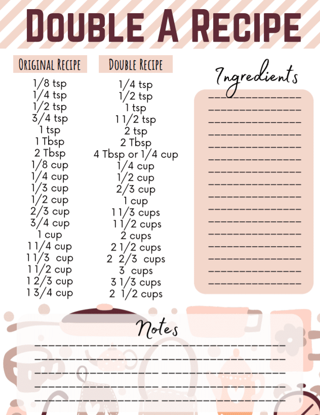 Doubling a Recipe Downloadable Sheet – Clarks Condensed