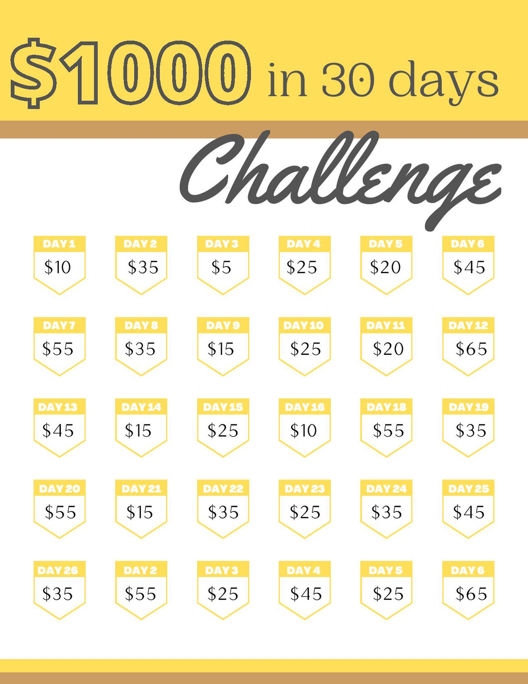 $1000 in 30 Day Challenge
