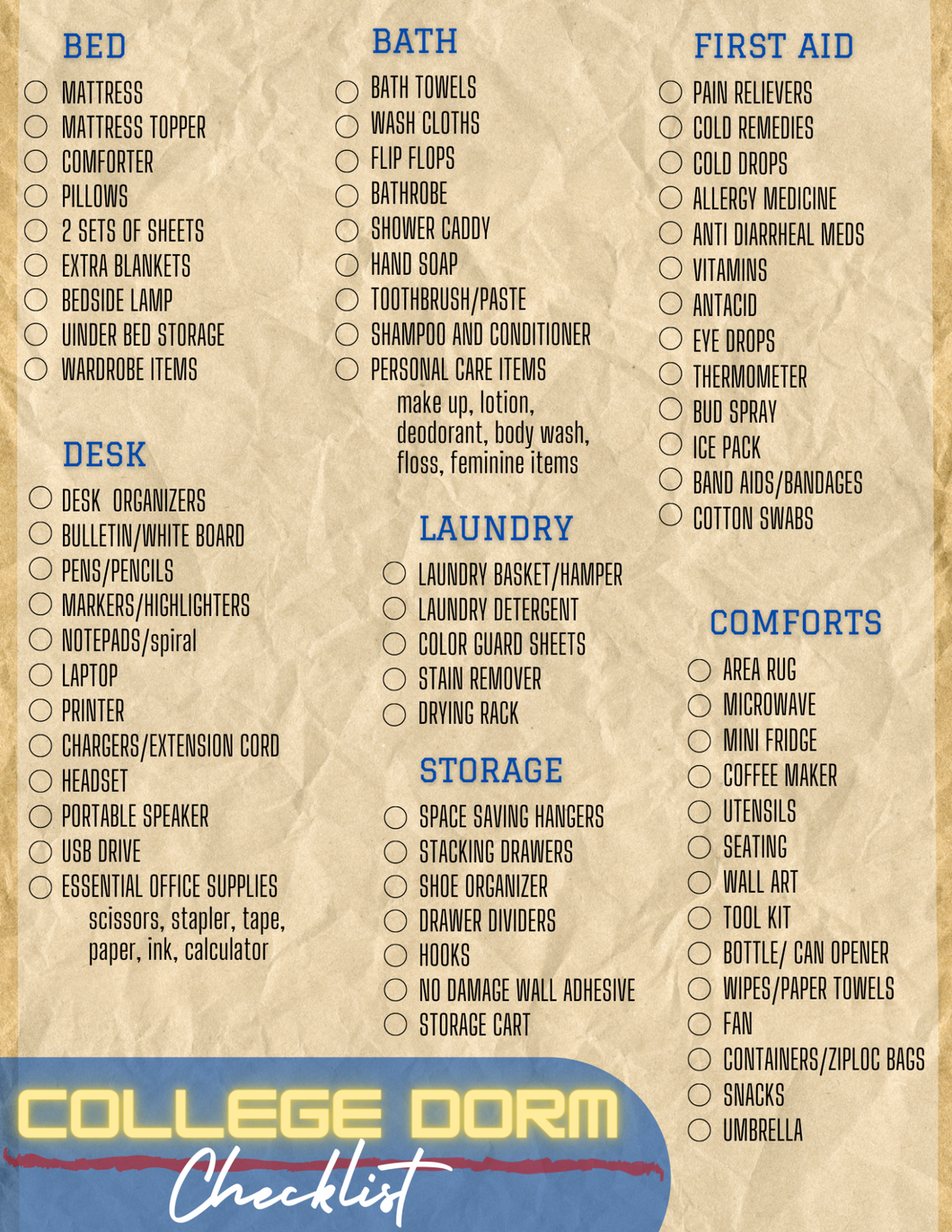 College Dorm Checklist