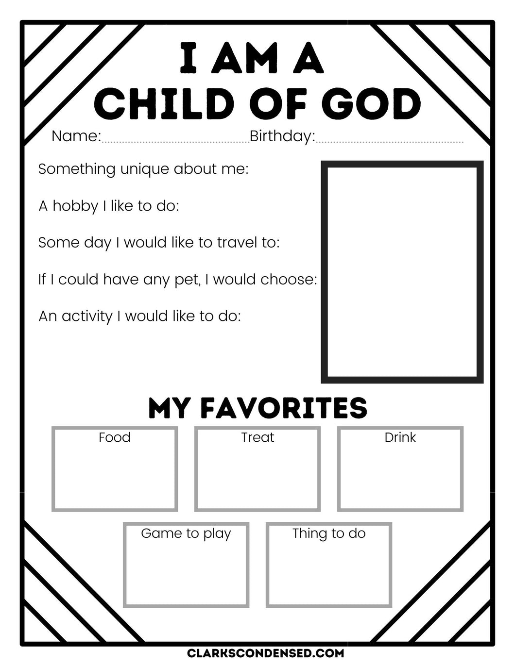 I am a Child of God - Get to Know Me Sheet