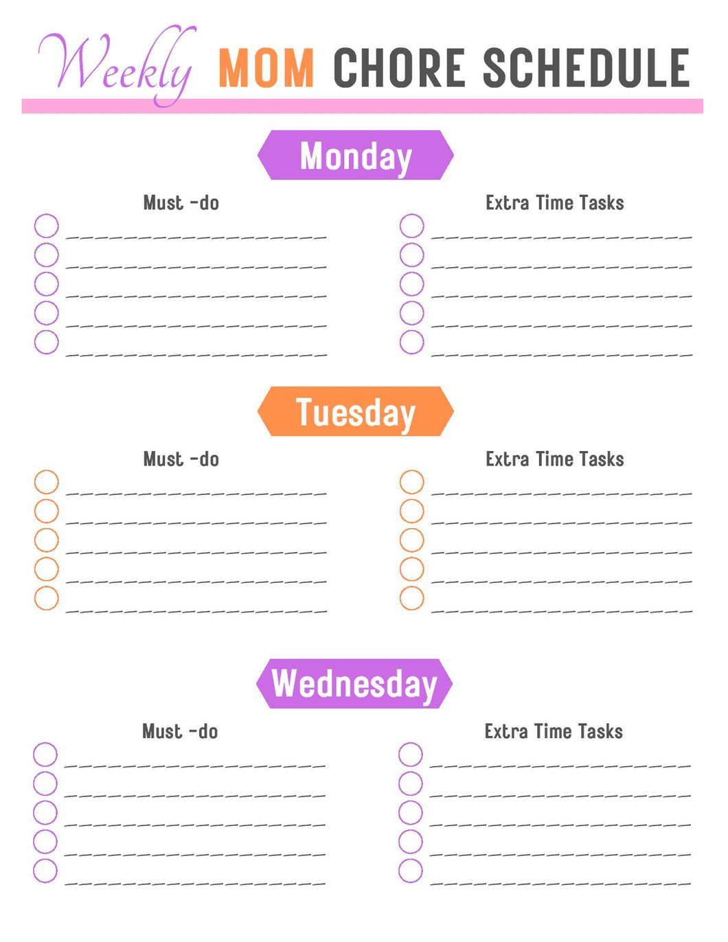 Weekly Mom Chore Schedule
